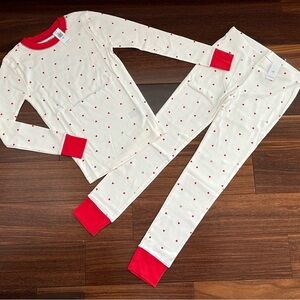BNWT Old Navy White Pajama Set with Red Hearts and Red Trim